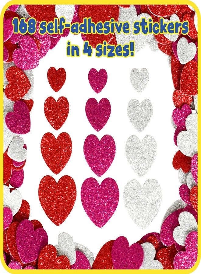Ready 2 Learn Glitter Foam Stickers - Red, Pink, Silver Hearts - Pack of 168 - Self-Adhesive Stickers for Kids - Stickers for Scrapbooks and Crafts - Image 2